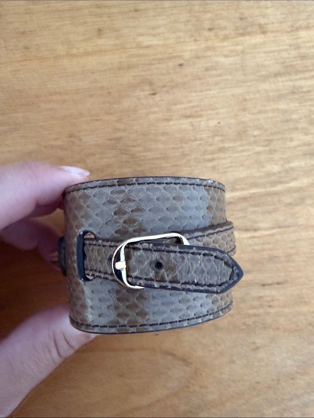 Balenciaga Taupe Snake Skin Wrap Bracelet with Silver Buckle - Picture 3 of 3